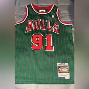 Mitchell & Ness Bulls Green Jersey with Red Accents Dennis Rodman